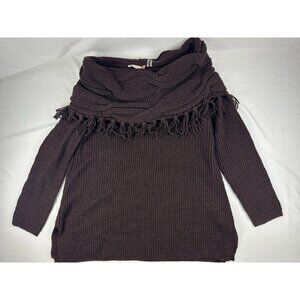 NWT Soft Surroundings  Brown Chelsea Fringe Sweater Cable Knit Size M